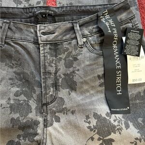 NWT ladies gray jeans with black flowers.  Junior size 12